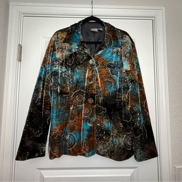 Vintage Chico’s Velour Ombre Print Metallic Button Front Jacket Coat Chicos - Picture 5 of 11